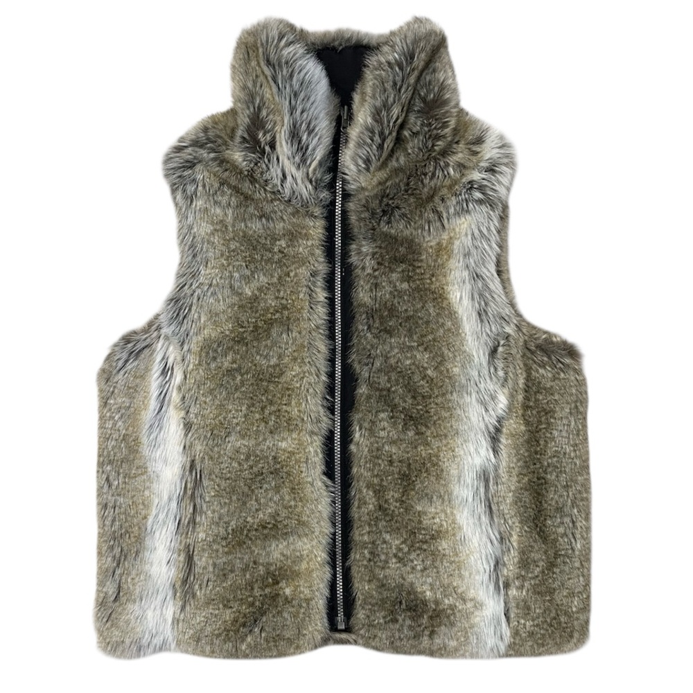 NWOT - Reversible Water-Resistant Faux Fur Puffer Vest | Black, Brown, Small